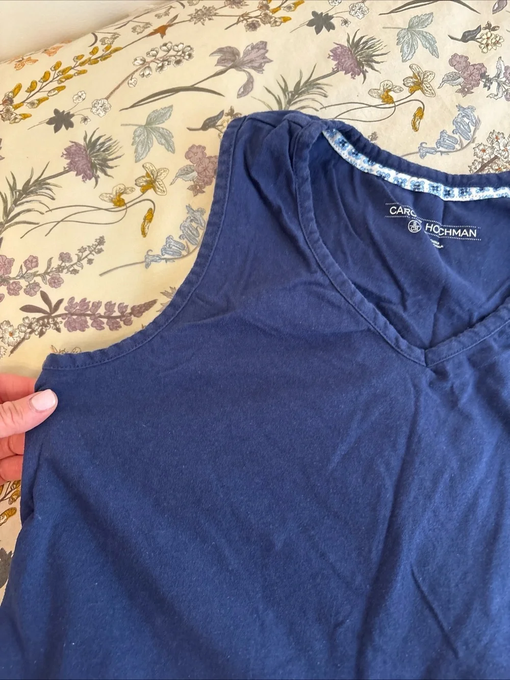 Carole Hochman sz S ladies cotton V-Neck Top with Blue Patterned lounge shorts